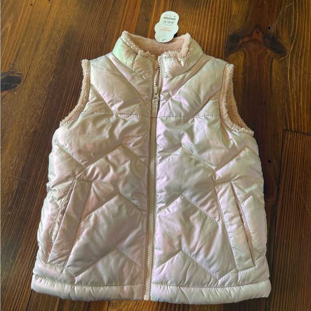 NWT Iridescent Light Pink Quilted Puffer Vest
